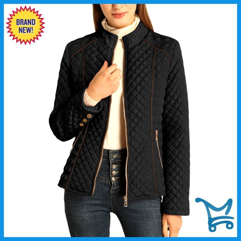 Quilted Puffer Jacket Lightweight Stand Collar Chic Winter Coat Packable Travel